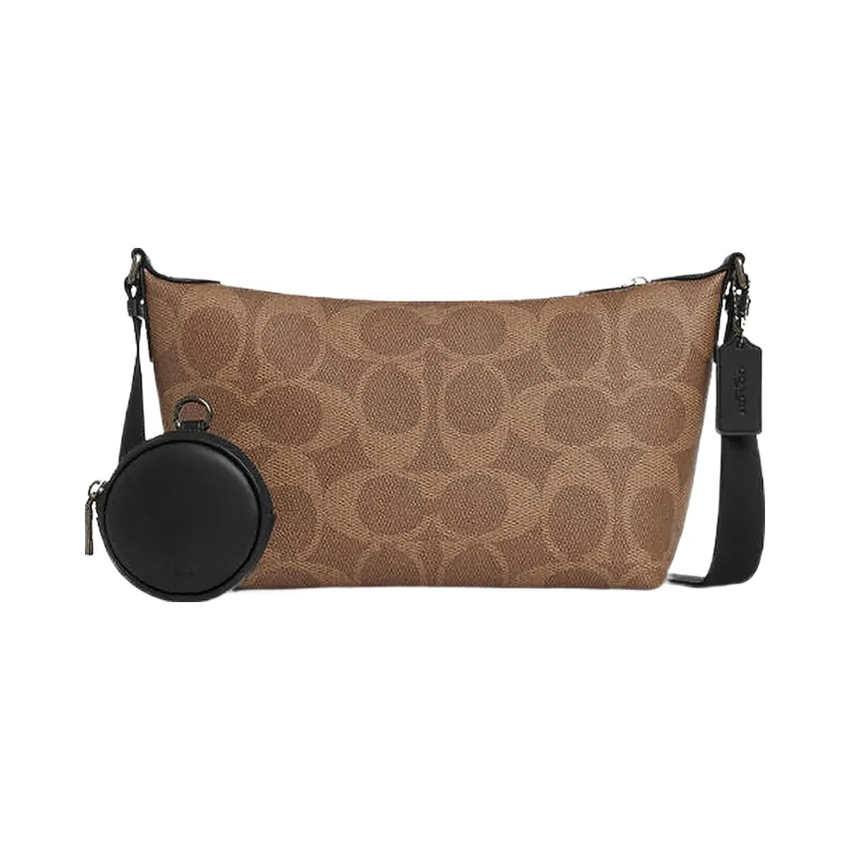 Coach Small Finn Crossbody Bag With Pouch In Maxi Signature Canvas Signature Canvas-Qb-Tan-Black - HypeFly India View 1