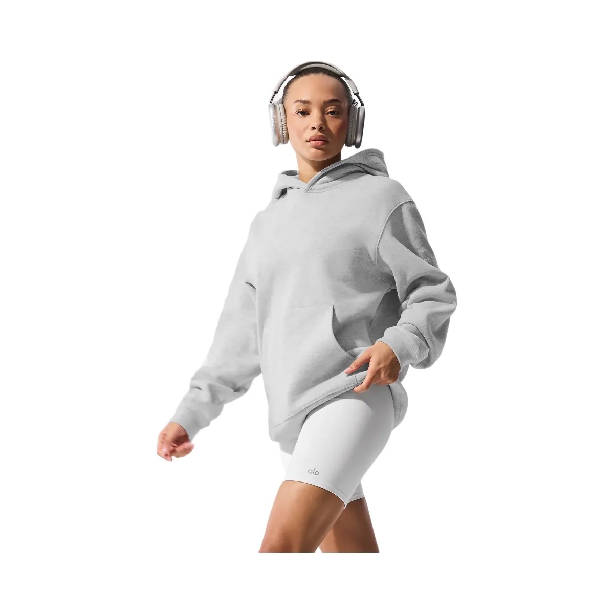 Alo Women's Renown Heavy Weight Hoodie - Athletic Heather Grey - HypeFly India View 1