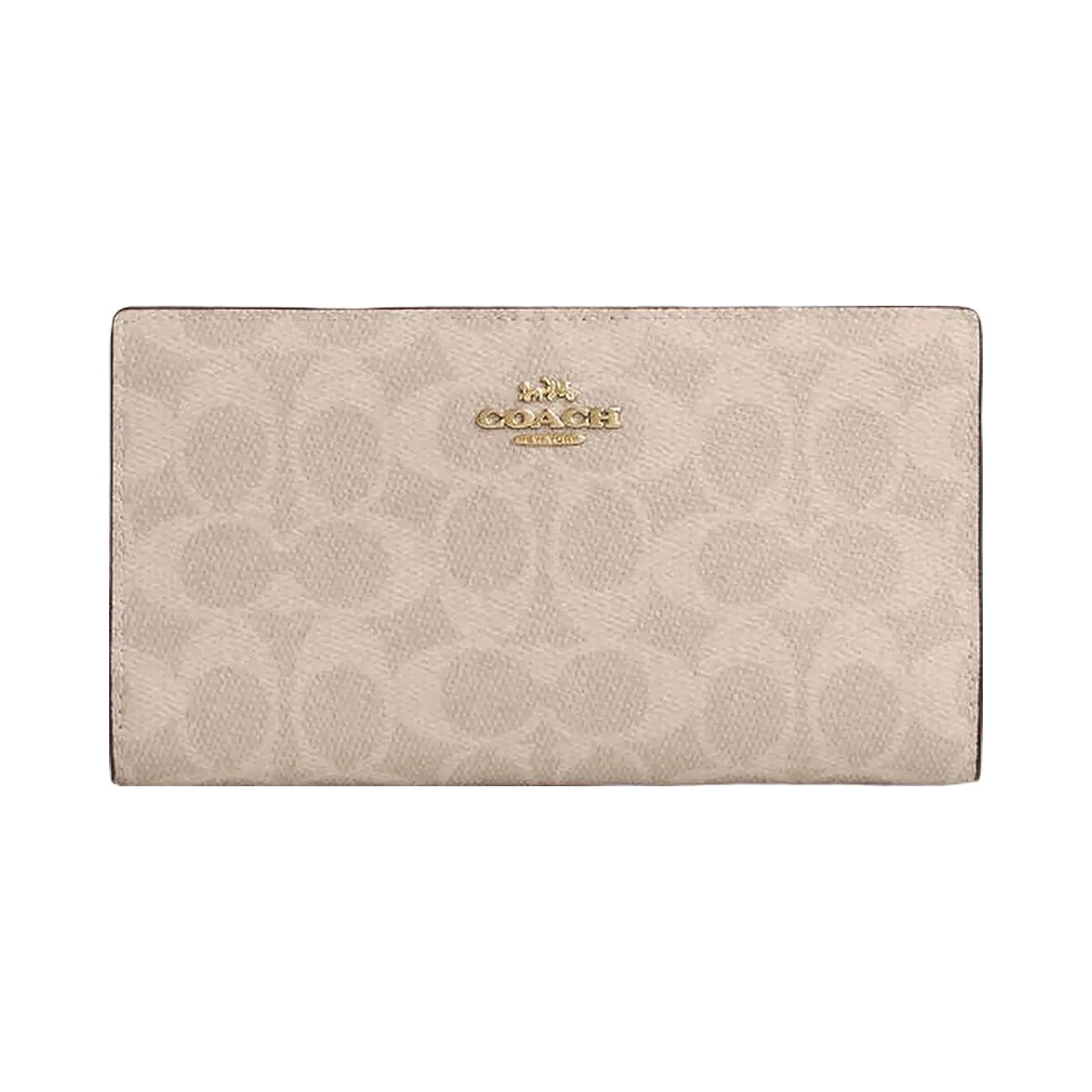 Coach Slim Zip Wallet In Signature Canvas Signature Canvas-Gold-Sand-Chalk - HypeFly India View 3