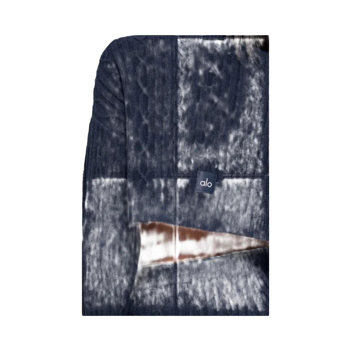 Alo Women's Cable Knit Cropped Winter Bliss Turtleneck Long Sleeve - Navy - HypeFly India View 3