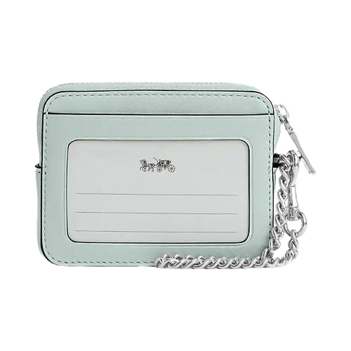Coach Zip Card Case Pearlized Leather-Silver-Green - HypeFly India View 1