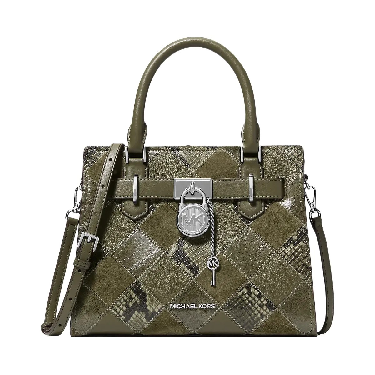 Michael Kors Hamilton Small Patchwork Satchel Olive - HypeFly India View 1