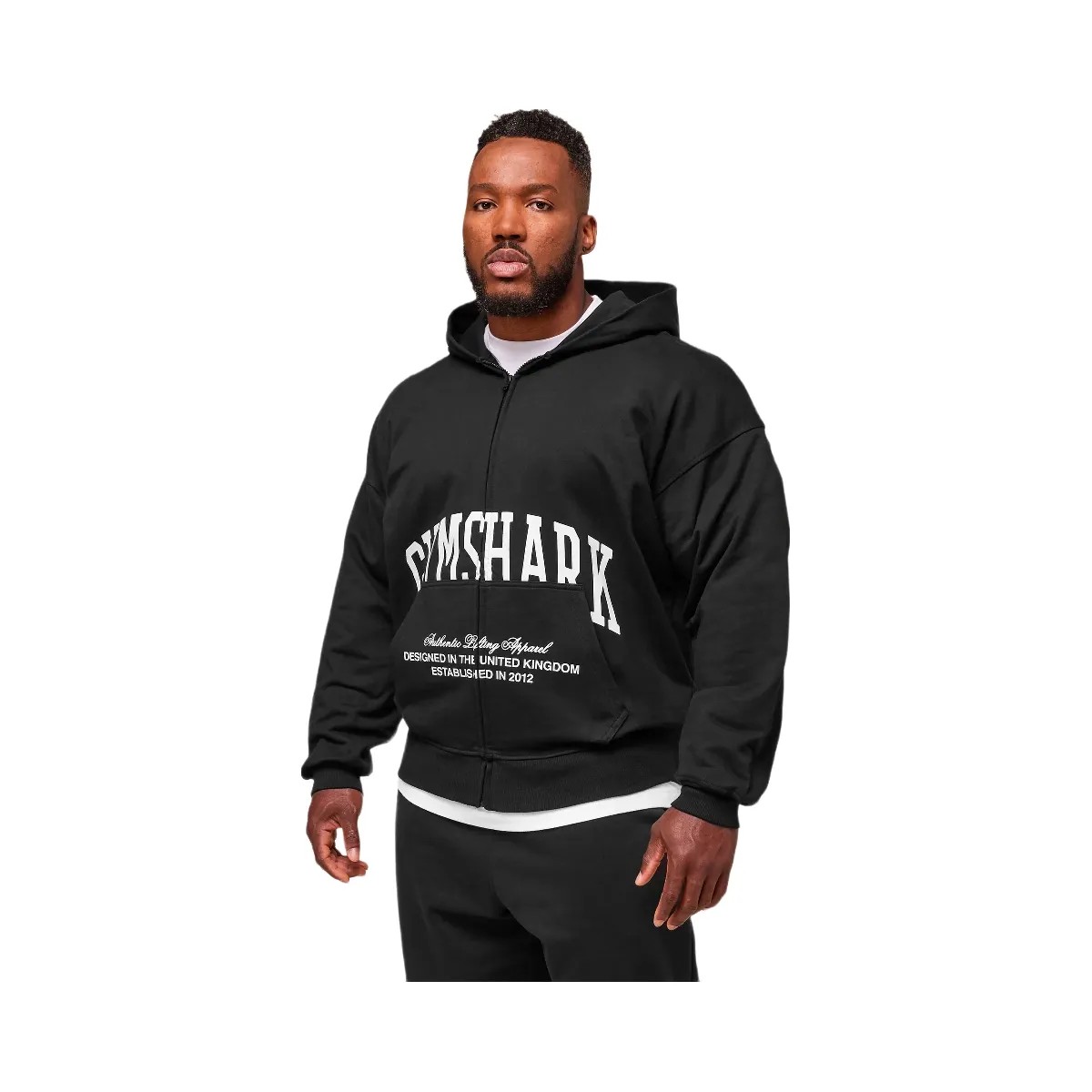 Gymshark Collegiate Script Zip Up Hoodie - Black/White - HypeFly India View 3