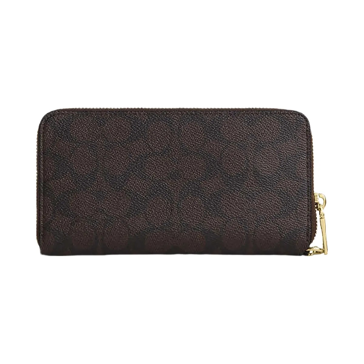 Coach Long Zip Around Wallet With Detachable Card Case In Signature Canvas Signature Canvas-Gold-Walnut-Black - HypeFly India View 2