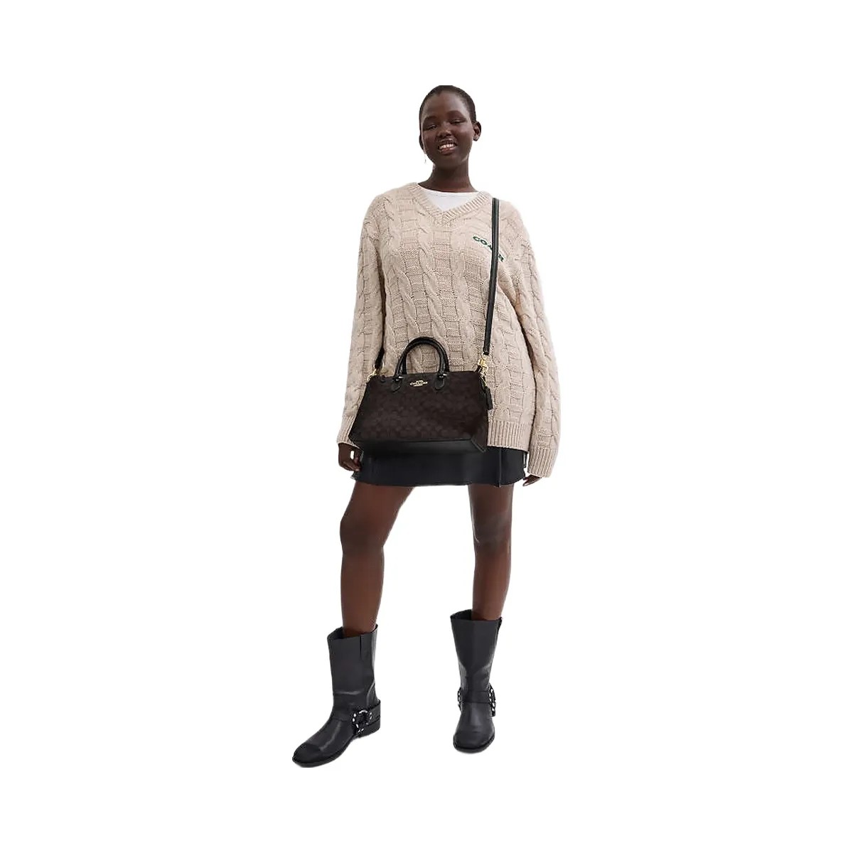 Coach Georgia Satchel Bag In Signature Canvas Signature Canvas-Gold-Walnut-Black - HypeFly India View 3