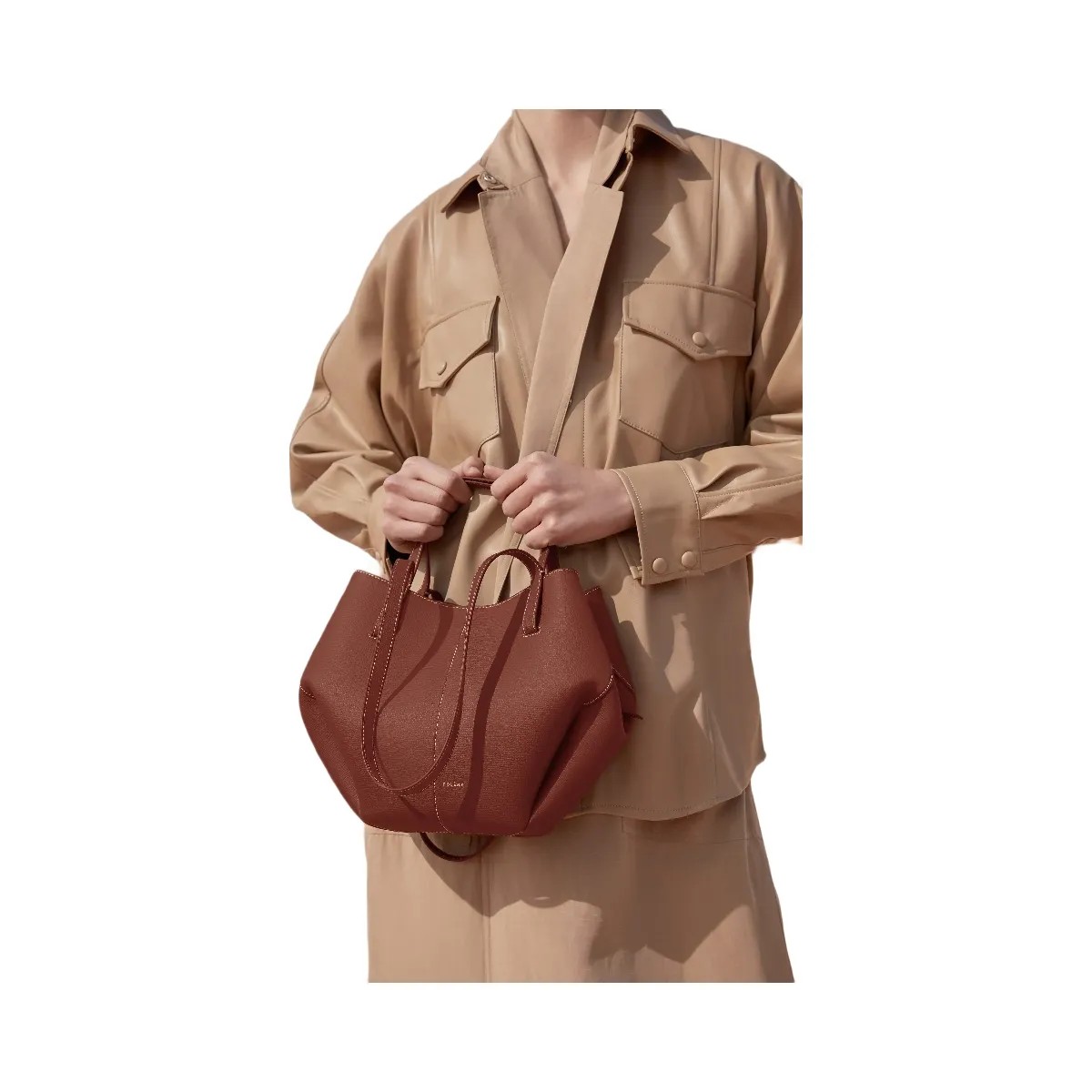 Polene Cyme Mini Textured Cognac - HypeFly India View 5