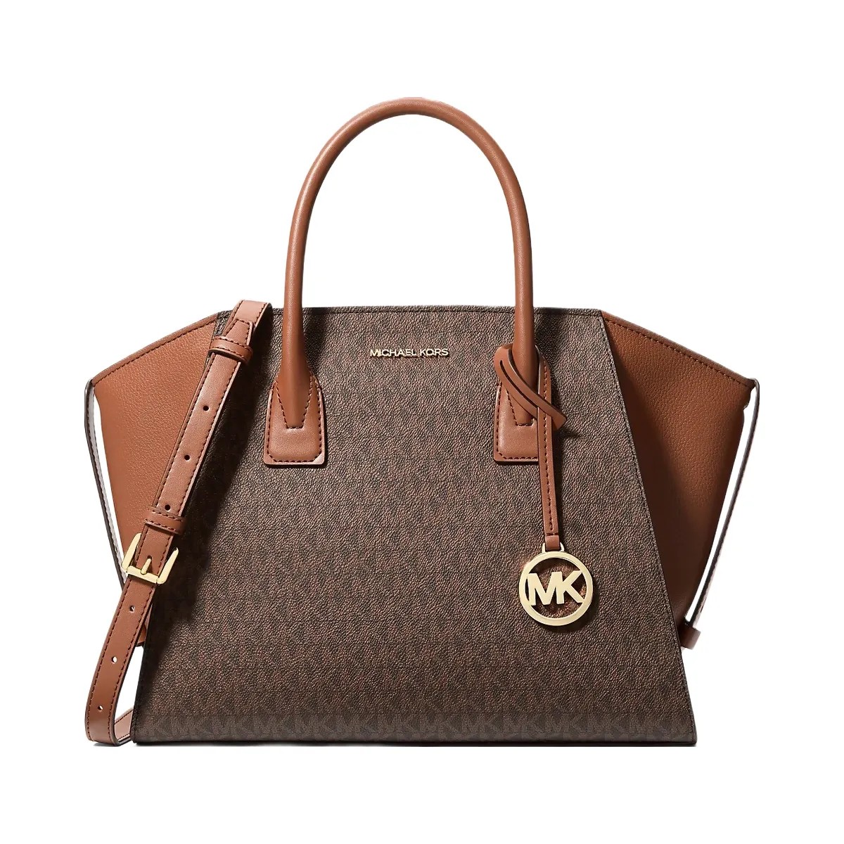 Michael Kors Avril Large Signature Logo Satchel Brown - HypeFly India View 1