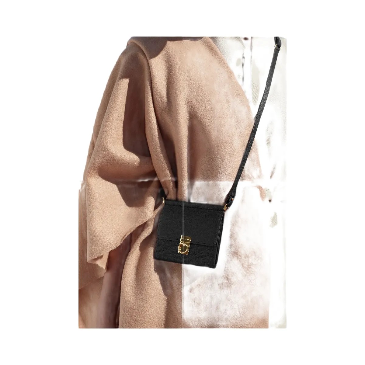 Polene Numero Sept Crossbody Wallet Textured Black - HypeFly India View 3