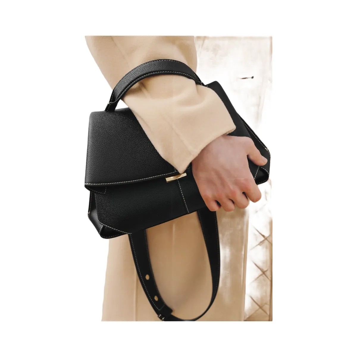 Polene Mokki Textured Black with Ecru Stitching - HypeFly India View 7