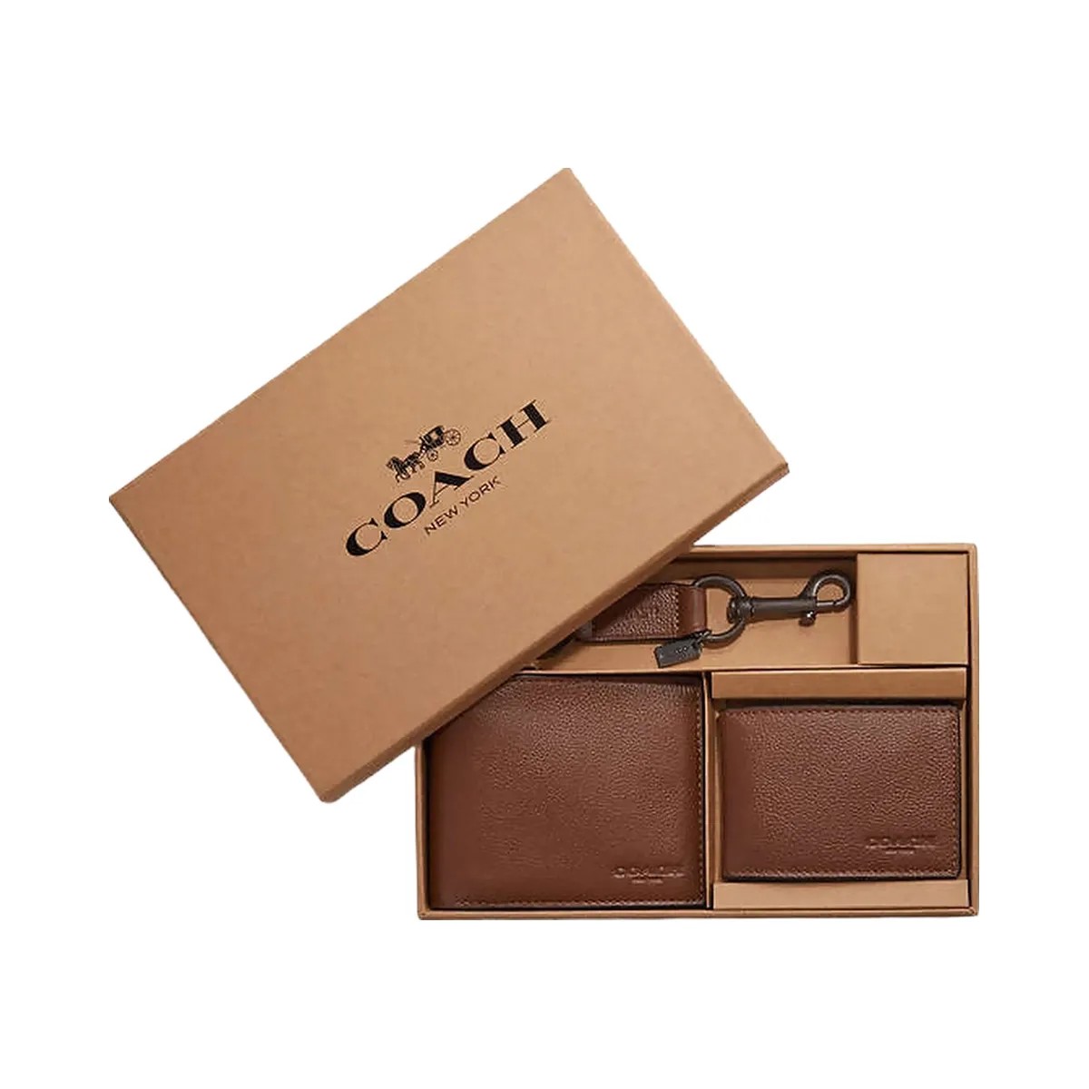 Coach Boxed 3 In 1 Wallet Gift Set Pebbled Leather-Dark Saddle - HypeFly India View 2