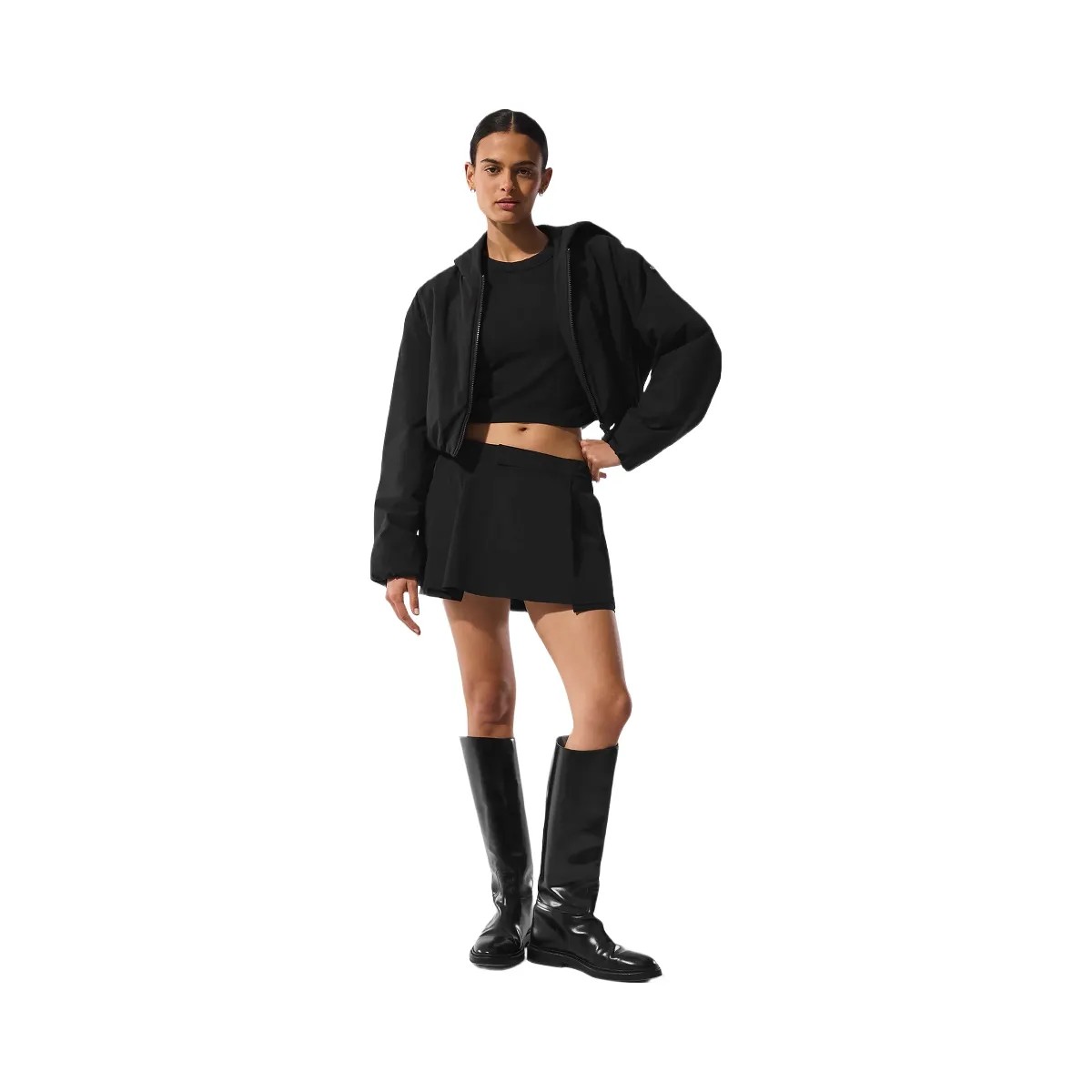 Alo Women's Cropped Mountain Peak Full-Zip Hoodie - Black - HypeFly India View 4