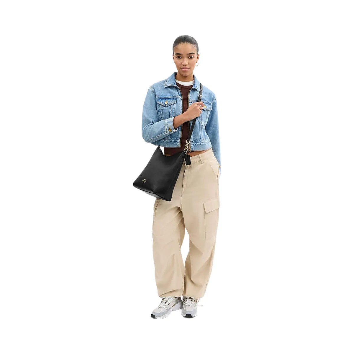 Coach Laurel Large Shoulder Bag Pebbled Leather-Gold-Black - HypeFly India View 3