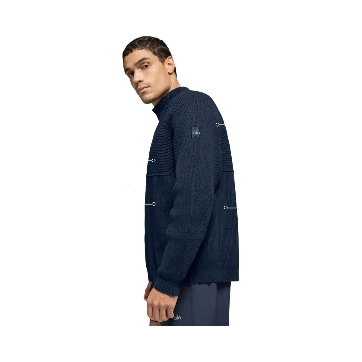 Alo Men's Domain Shift Rib Knit 1/4 Zip Sweater - Navy - HypeFly India View 2
