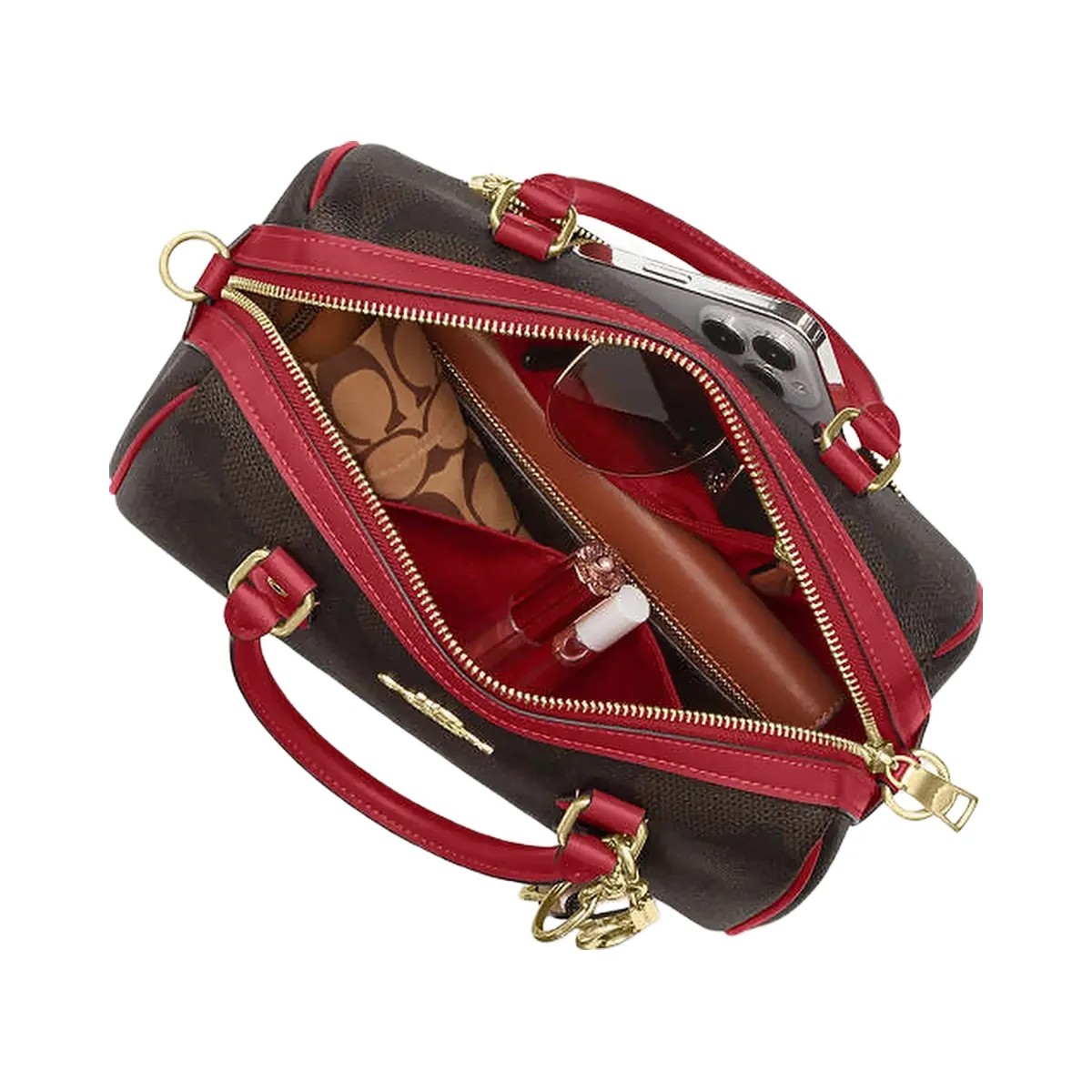 Coach Rowan Satchel Bag In Maxi Signature Canvas Signature Canvas-Im-Walnut-True Red - HypeFly India View 4