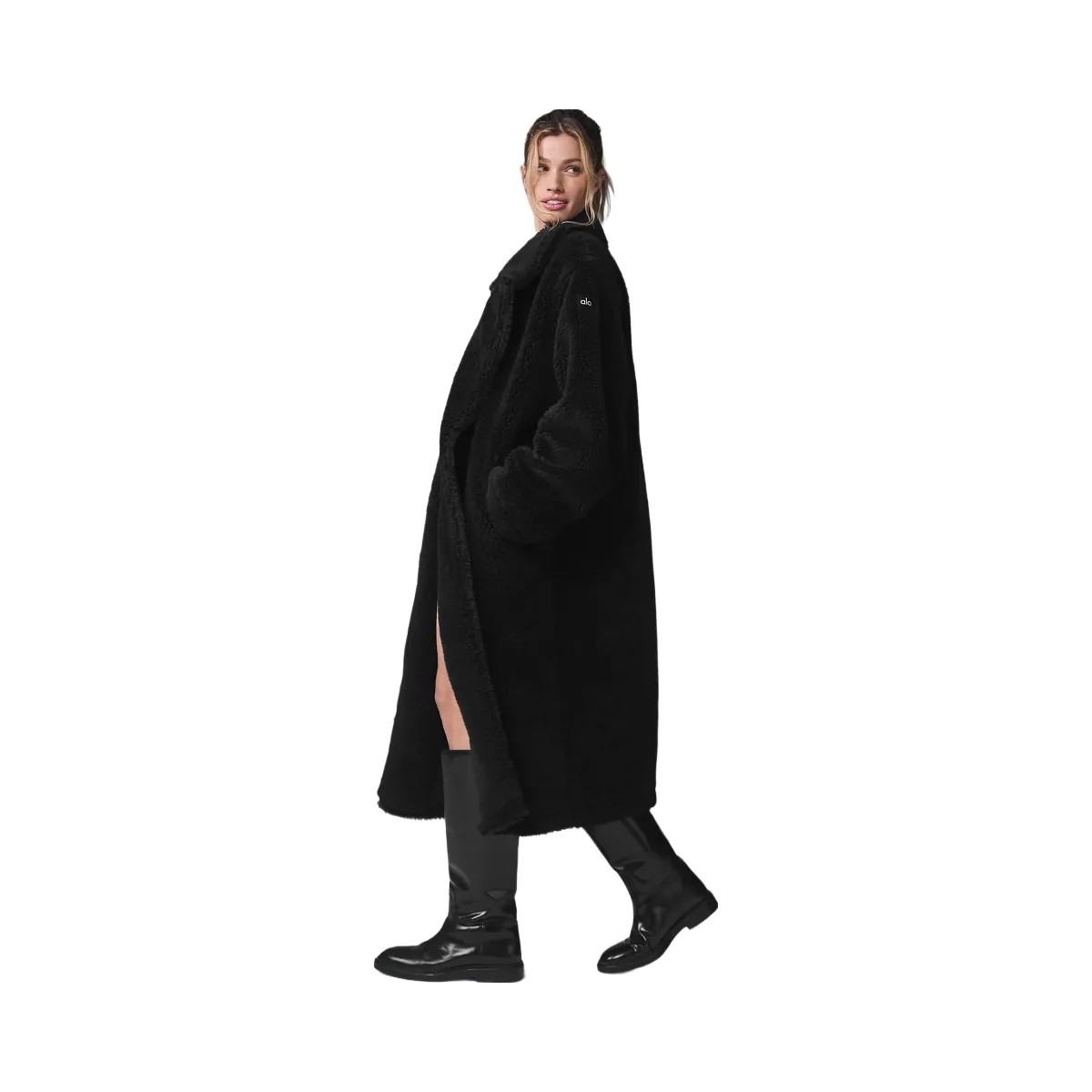 Alo Women's Oversized Sherpa Trench - Black - HypeFly India View 3