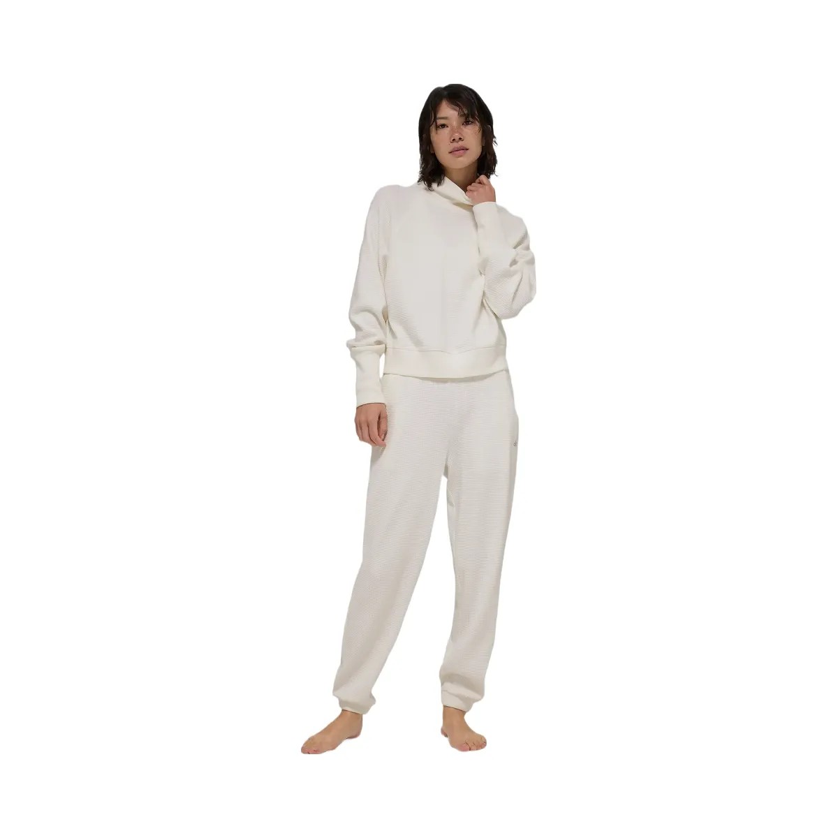 Alo Women's Waffle Weekend Escape Mock Neck Long Sleeve - Ivory - HypeFly India View 5