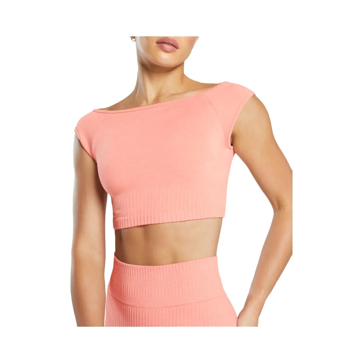 Gymshark Luxe Seamless Boat Neck Crop Top - Bros Muted Coral Marl - HypeFly India View 6