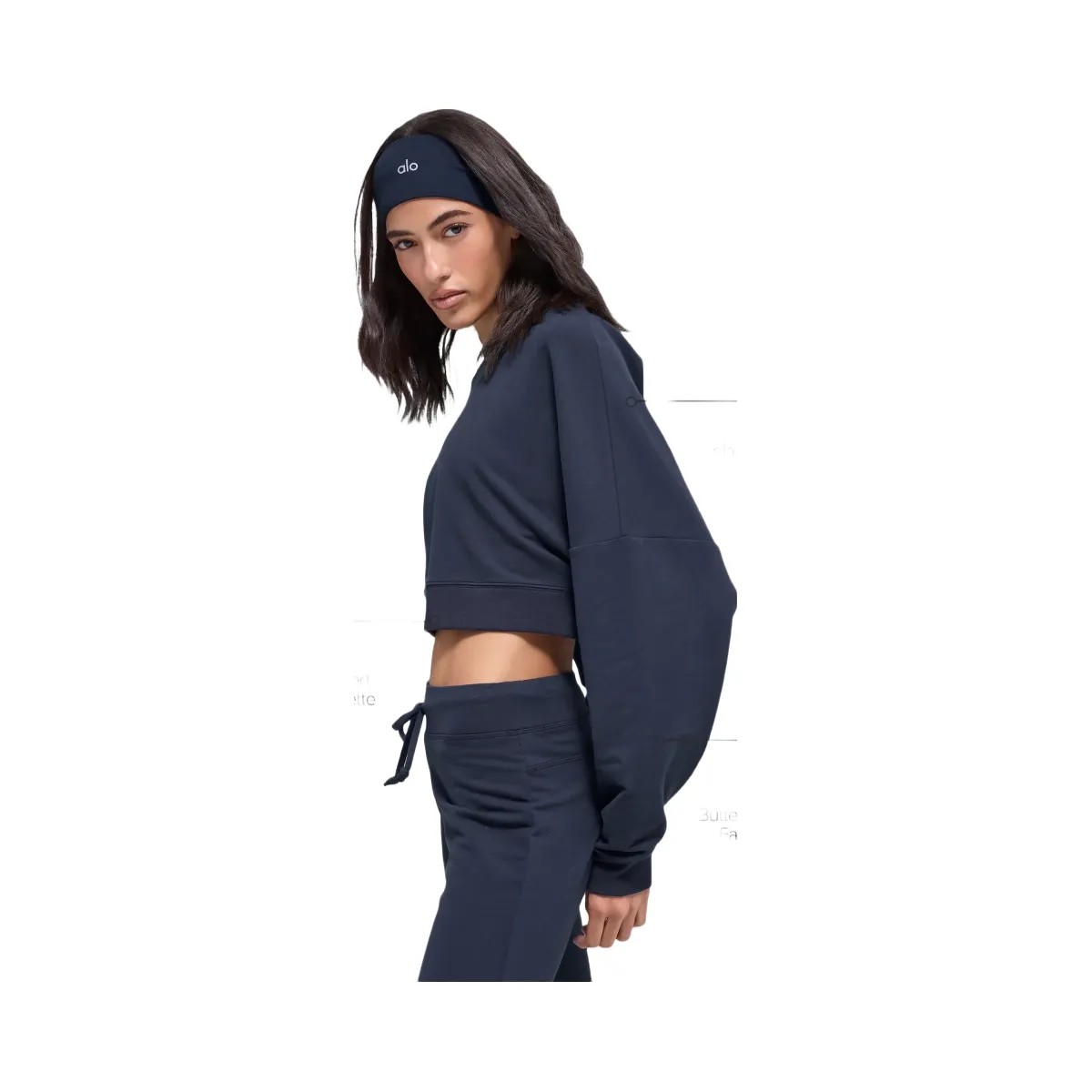Alo Women's Cropped Sway Crew Neck Pullover - Navy - HypeFly India View 2