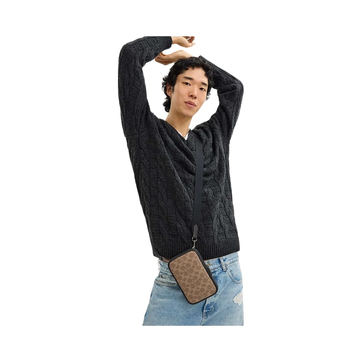 Coach Aden Crossbody Bag In Signature Canvas Signature Canvas-Qb-Tan-Black - HypeFly India View 3