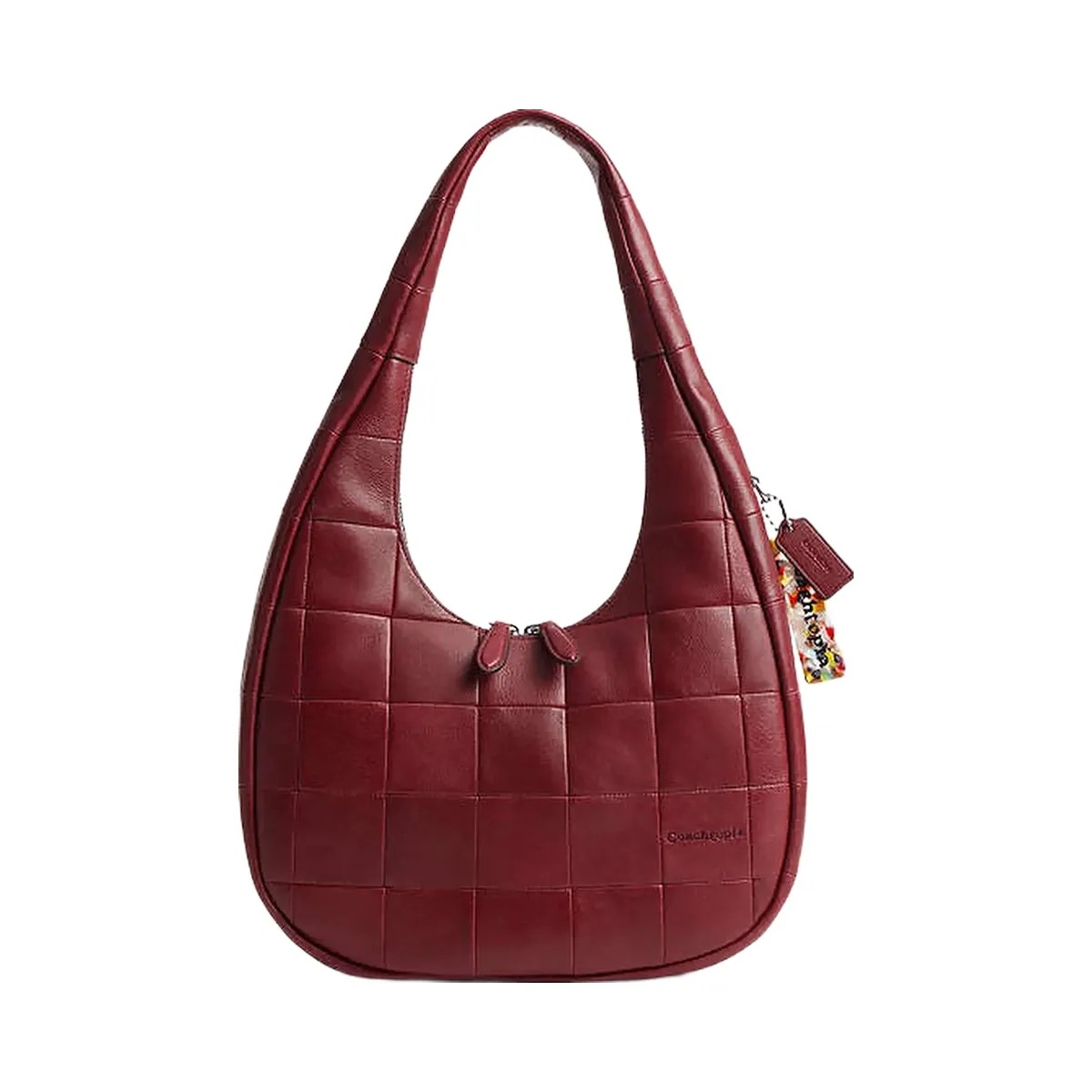 Coach Alter/Ego Crescent Shoulder Bag In Checkerboard Upcrafted Leather Dark Ruby - HypeFly India View 1