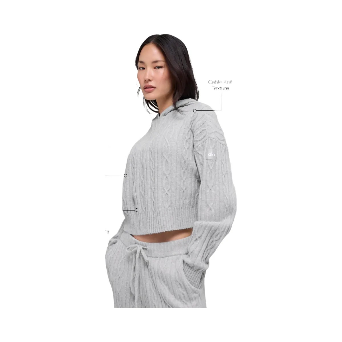 Alo Women's Cable Knit Winter Bliss Hoodie - Athletic Heather Grey - HypeFly India View 2