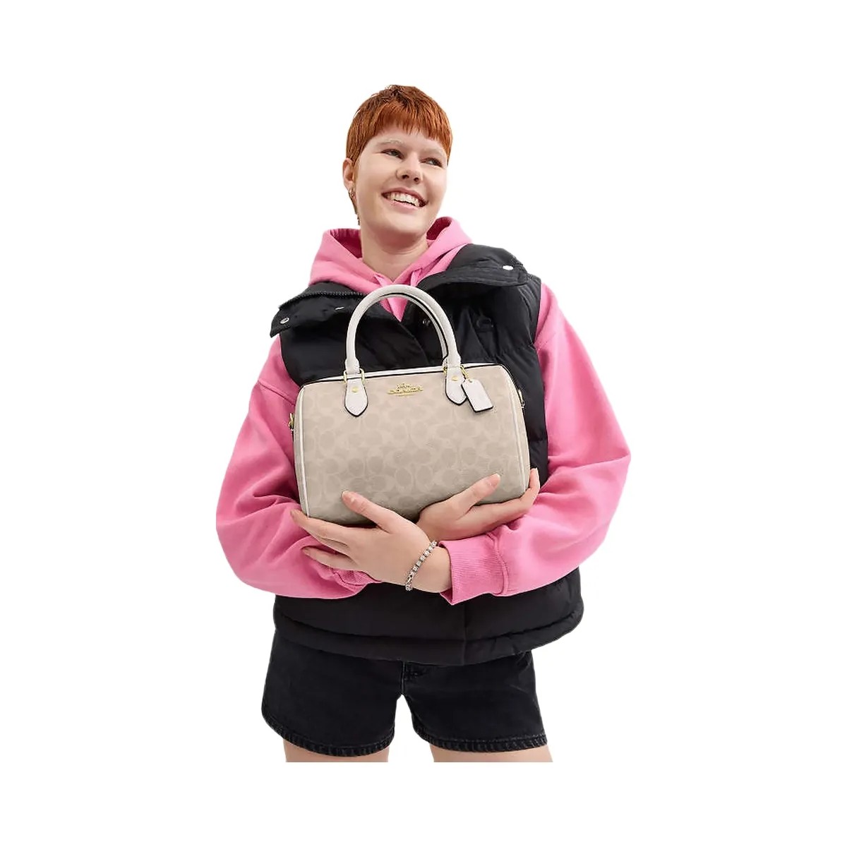 Coach Rowan Satchel Bag In Signature Canvas Signature Canvas-Gold-Sand-Chalk - HypeFly India View 2