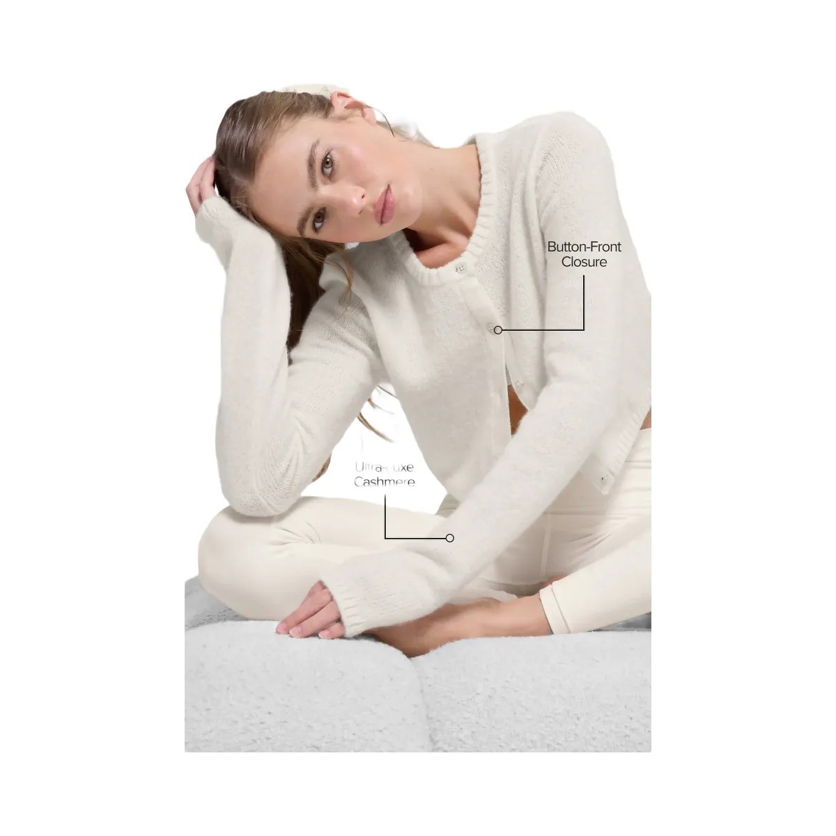 Alo Women's Wool Cashmere New Class Cropped Cardigan - Ivory - HypeFly India View 2