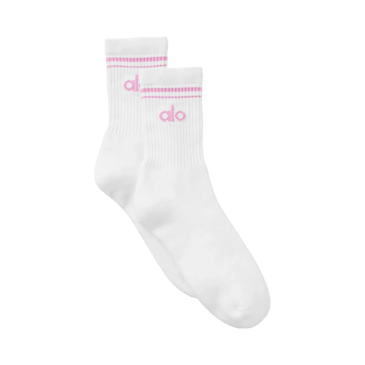 Alo Unisex Half-Crew Throwback Sock - White/Candy Heart Pink - HypeFly India View 2