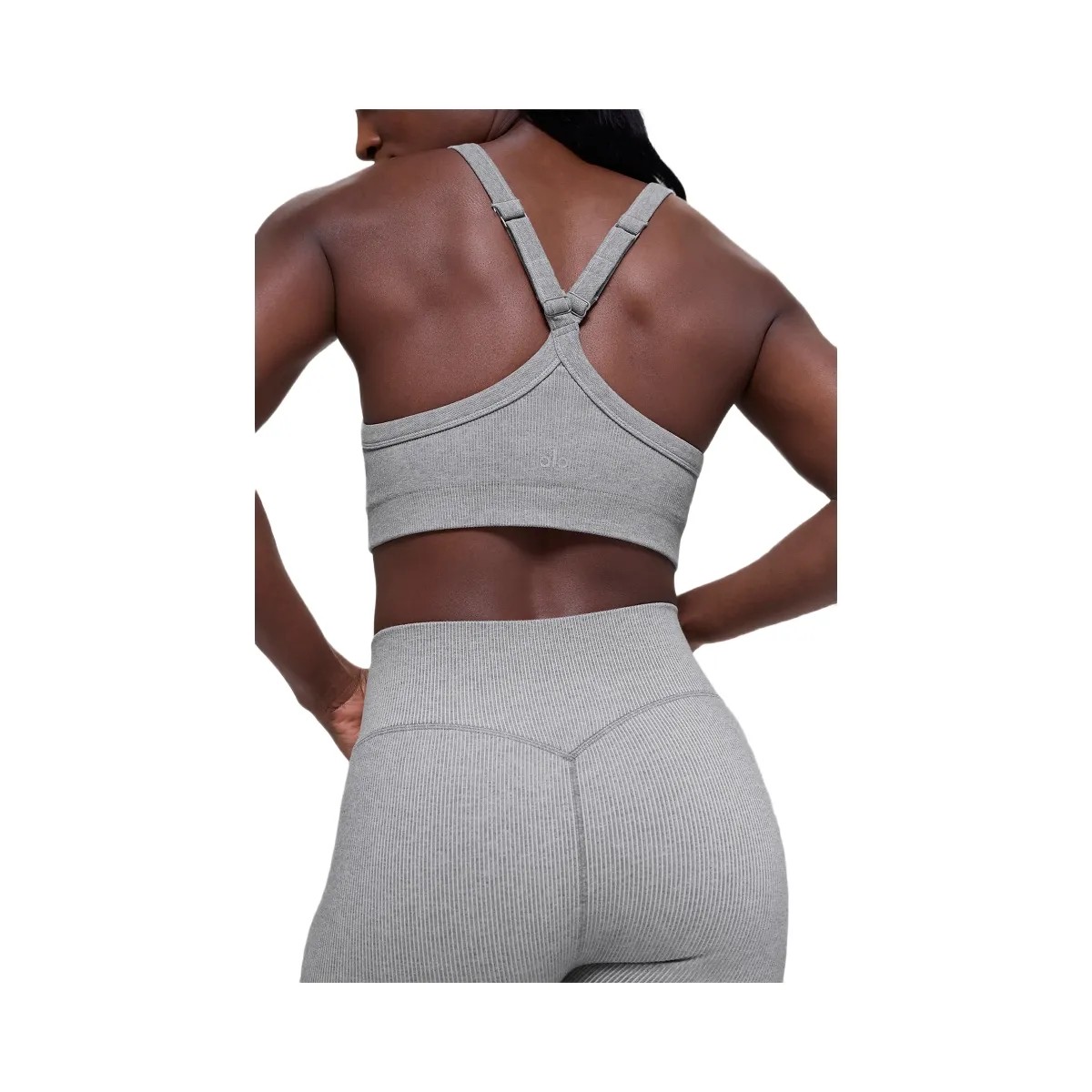 Alo Women's Seamless Two Tone Rib Bra - Light Misty Grey Heather - HypeFly India View 2