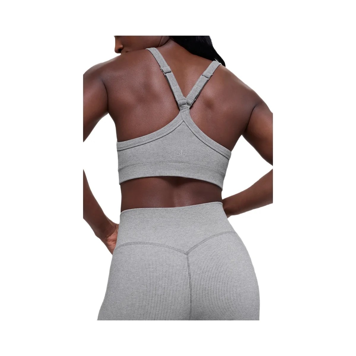 Alo Women's Seamless Two Tone Rib Bra - Light Misty Grey Heather - HypeFly India View 2