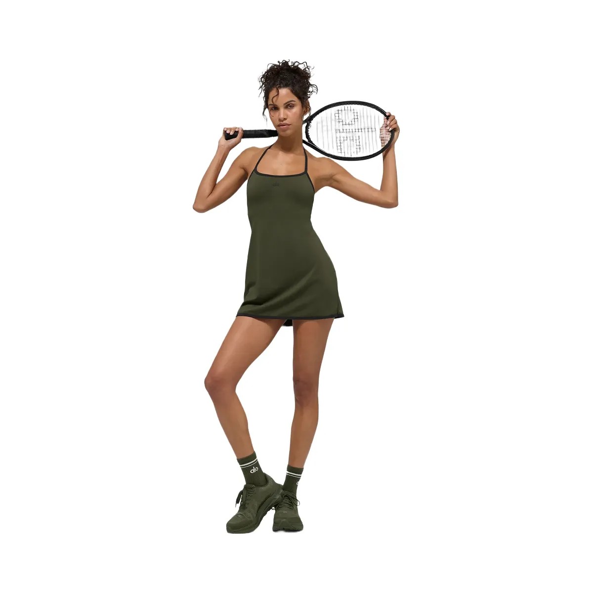 Alo Women's ALO Softsculpt Halter Tennis Dress - Green Olive/Black - HypeFly India View 5