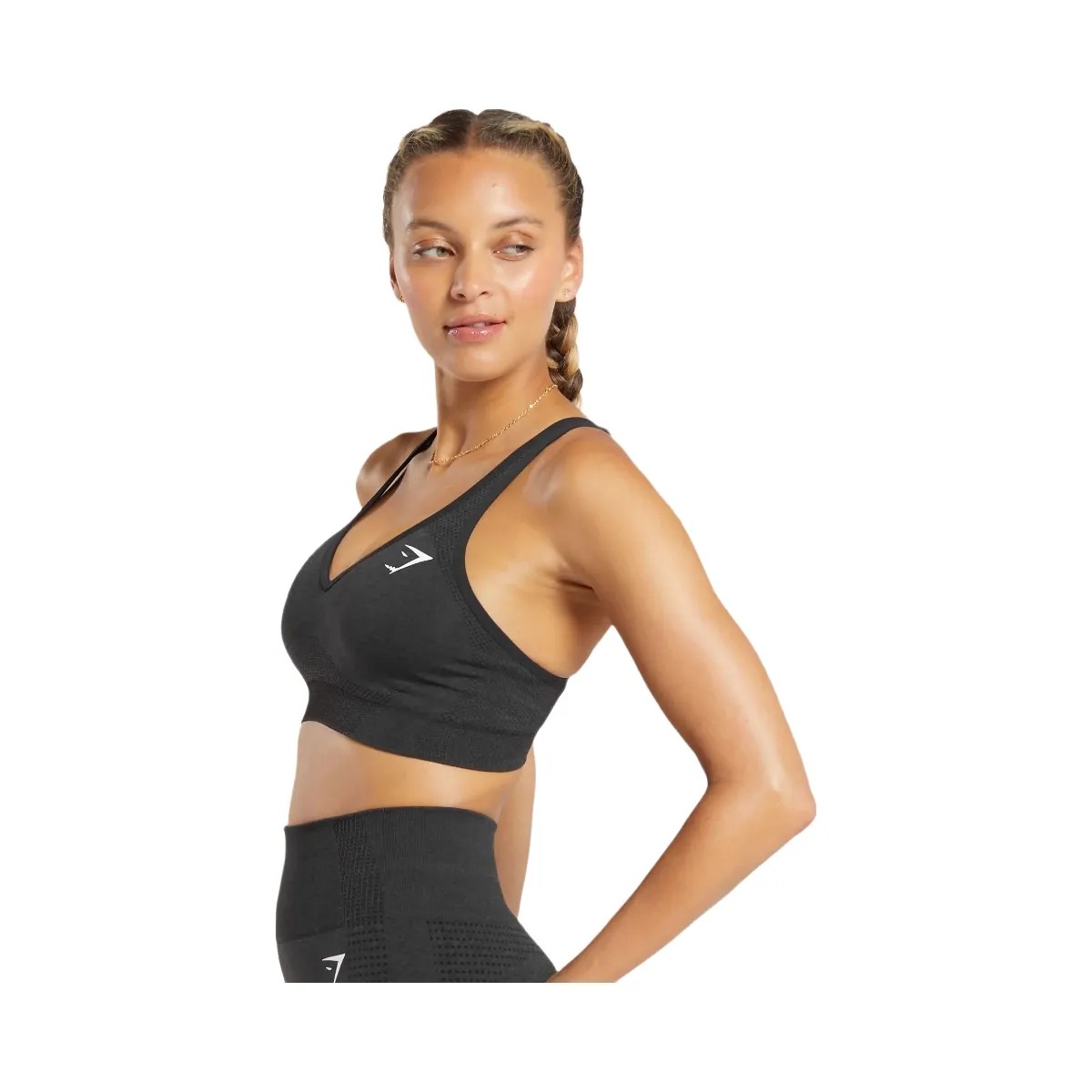 Gymshark Vital V Neck Sports Bra - Black Marl - HypeFly India View 3