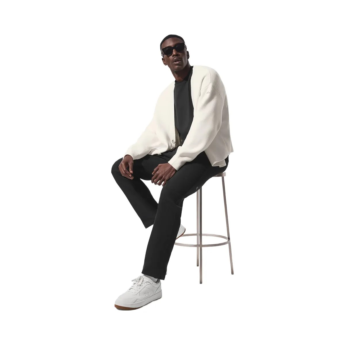 Alo Men's Scholar Cardigan Sweater - Ivory - HypeFly India View 4