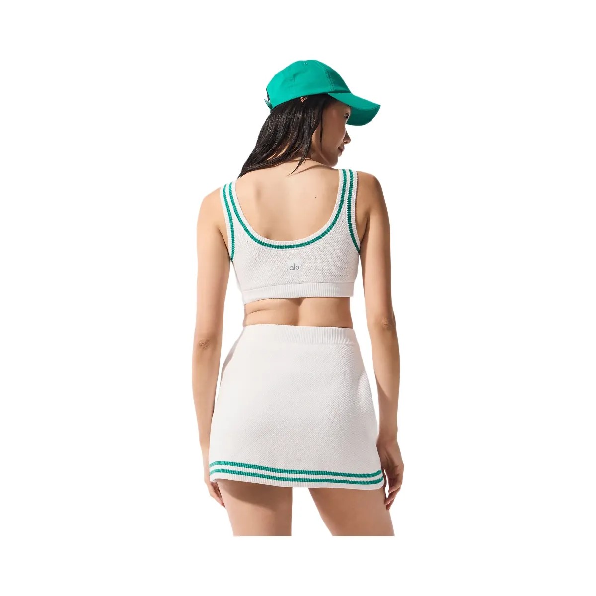 Alo Women's Tennis Club Sweater Knit Bra - White/Spruce Green - HypeFly India View 2