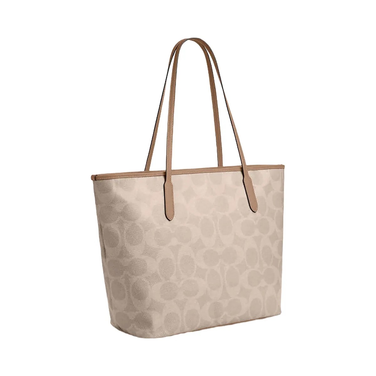 Coach Large City Tote Bag In Maxi Signature Canvas Signature Canvas-Silver-Sand-Taupe - HypeFly India View 3
