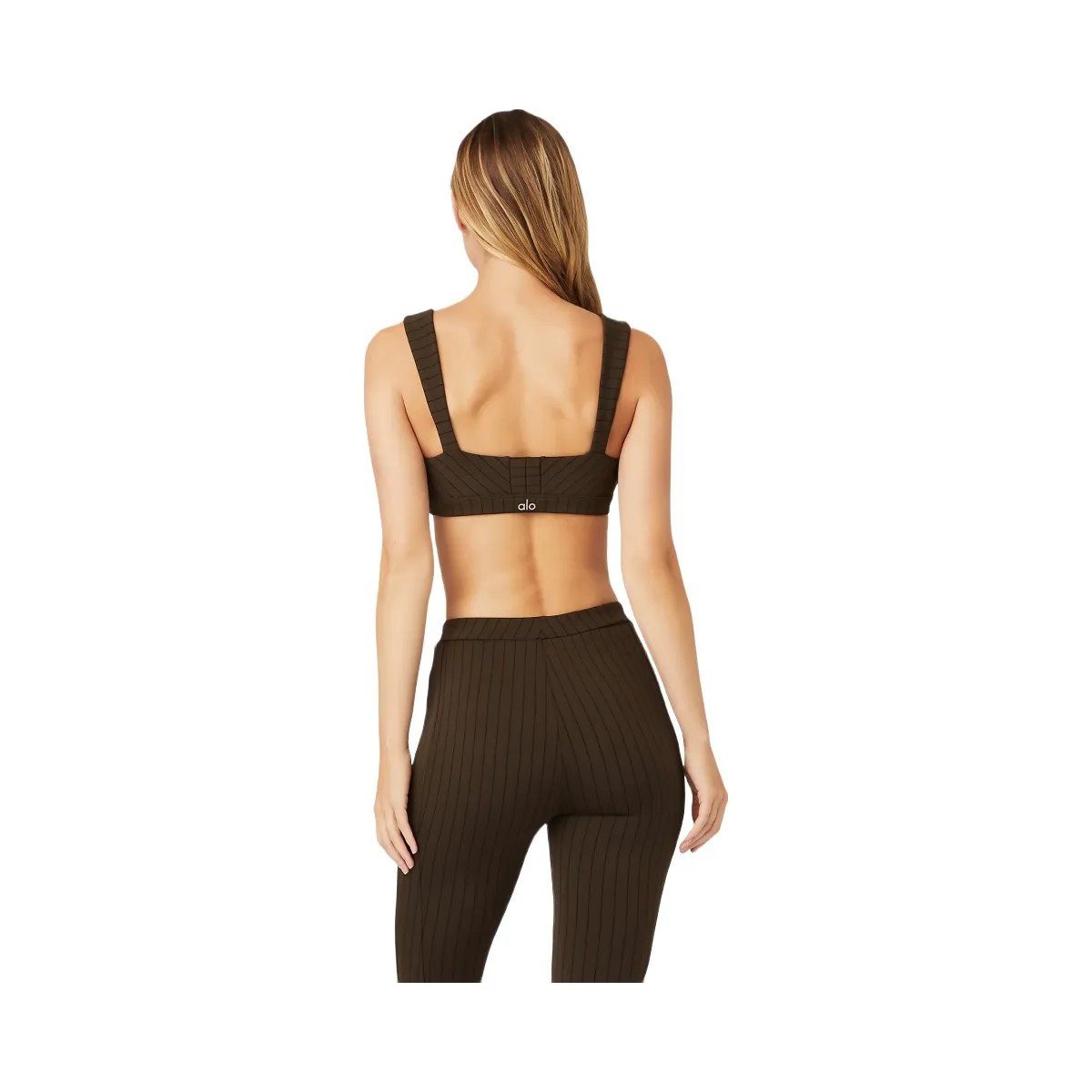 Alo Women's Pinstripe Jacquard Captivate Bra - Espresso/Black - HypeFly India View 2