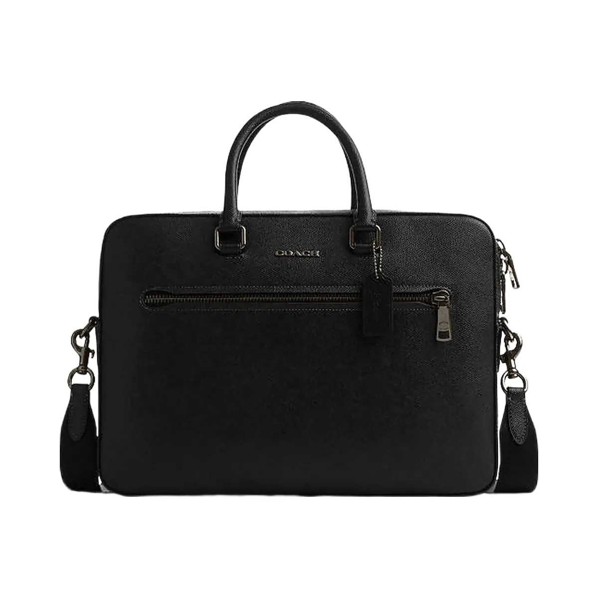 Coach Ethan Slim Brief Crossgrain Leather-Gunmetal-Black - HypeFly India View 1