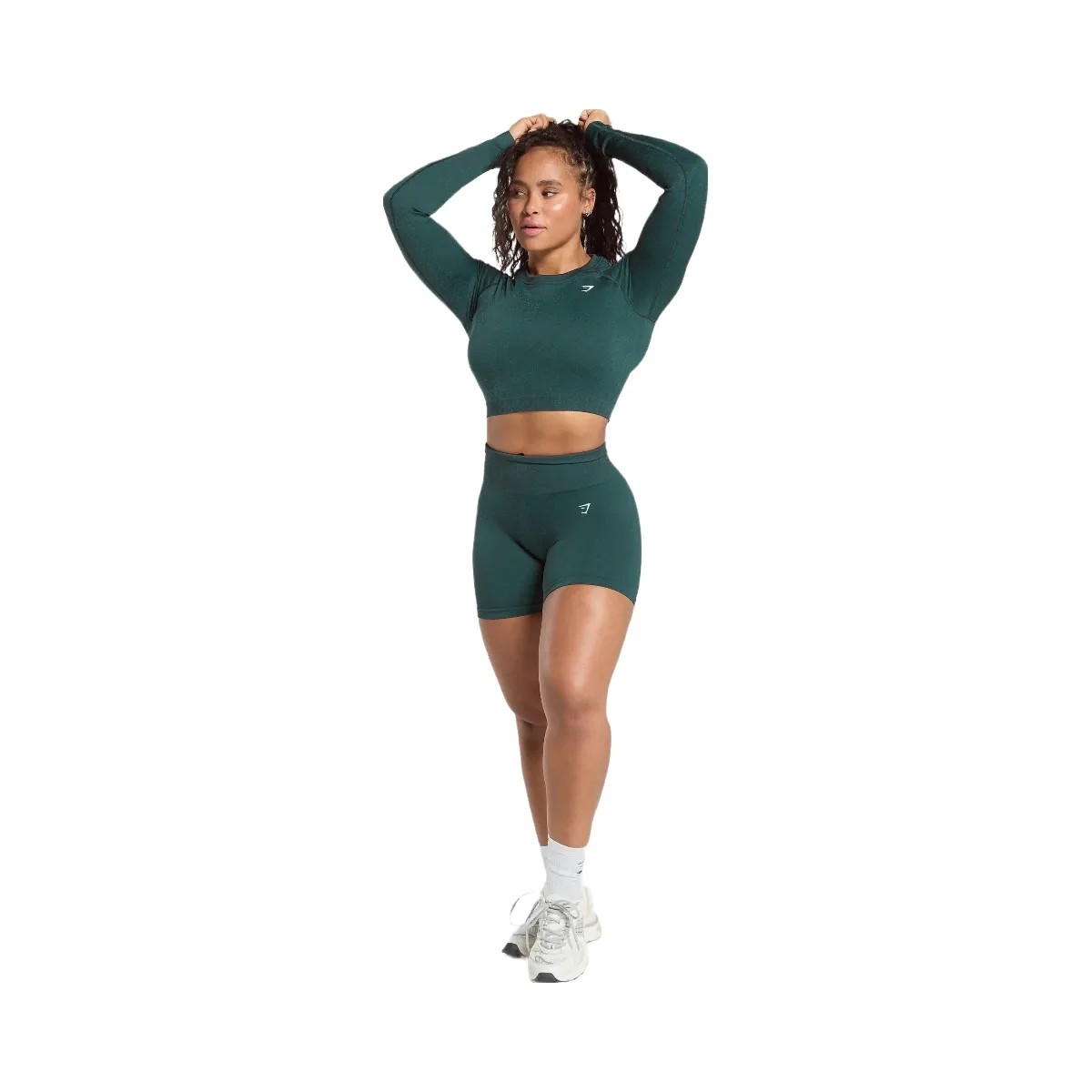Gymshark Adapt Fleck Seamless Long Sleeve Crop Top - Darkest Teal/Functional Teal - HypeFly India View 6