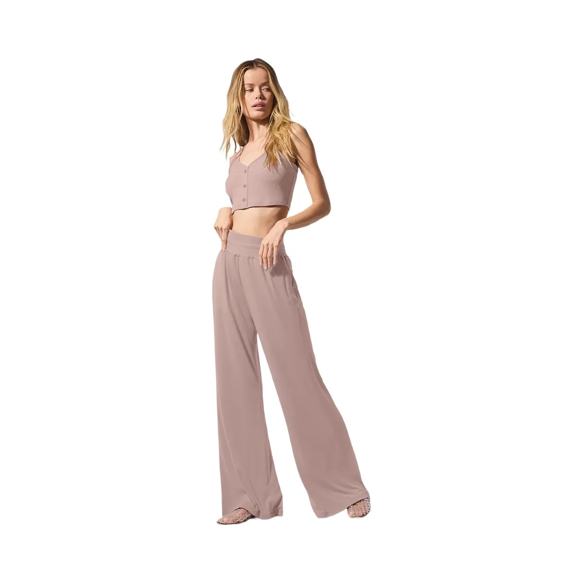 Alo Women's Semi-Sheer Delicate Lounge Flare Pant - Taupe - HypeFly India View 4