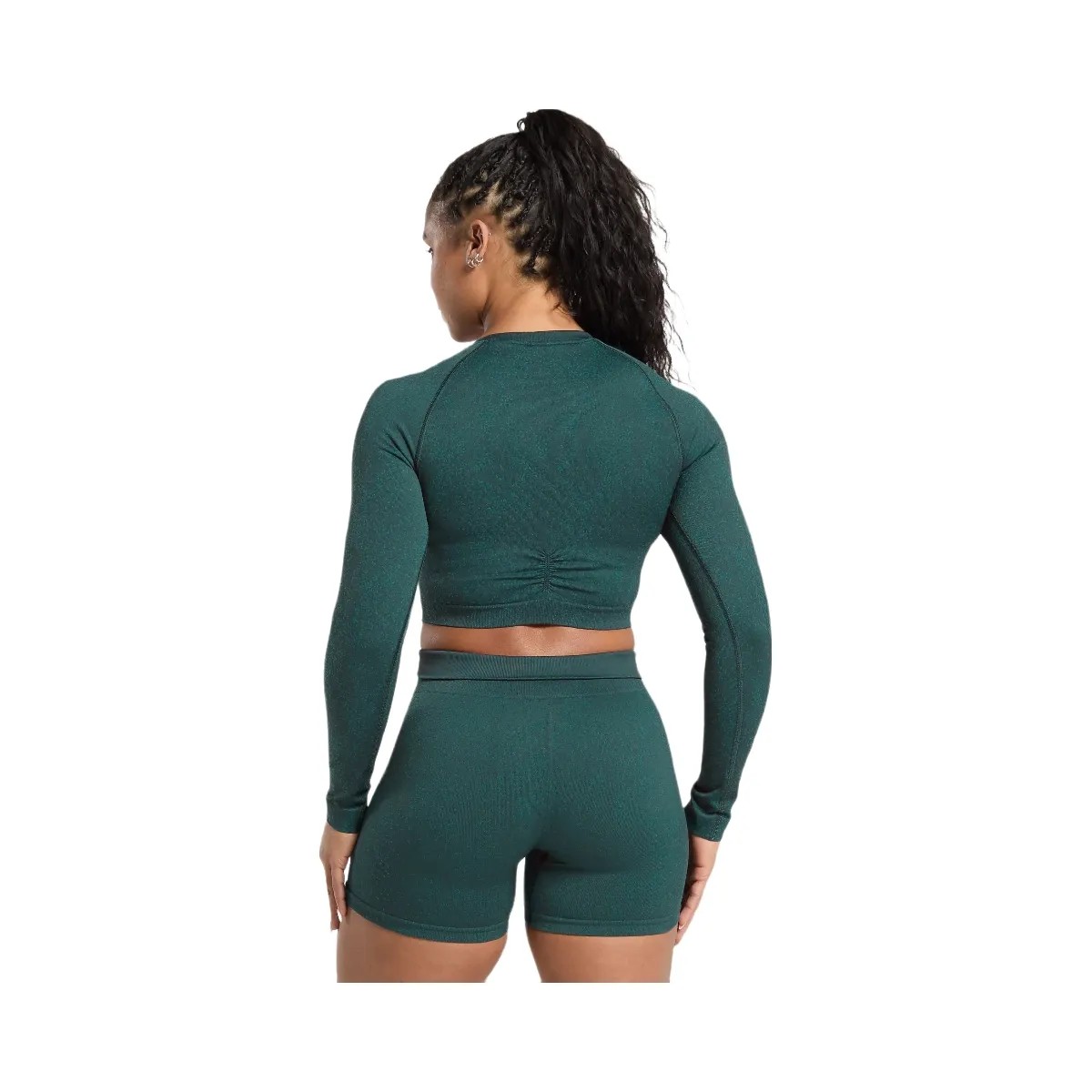Gymshark Adapt Fleck Seamless Long Sleeve Crop Top - Darkest Teal/Functional Teal - HypeFly India View 2