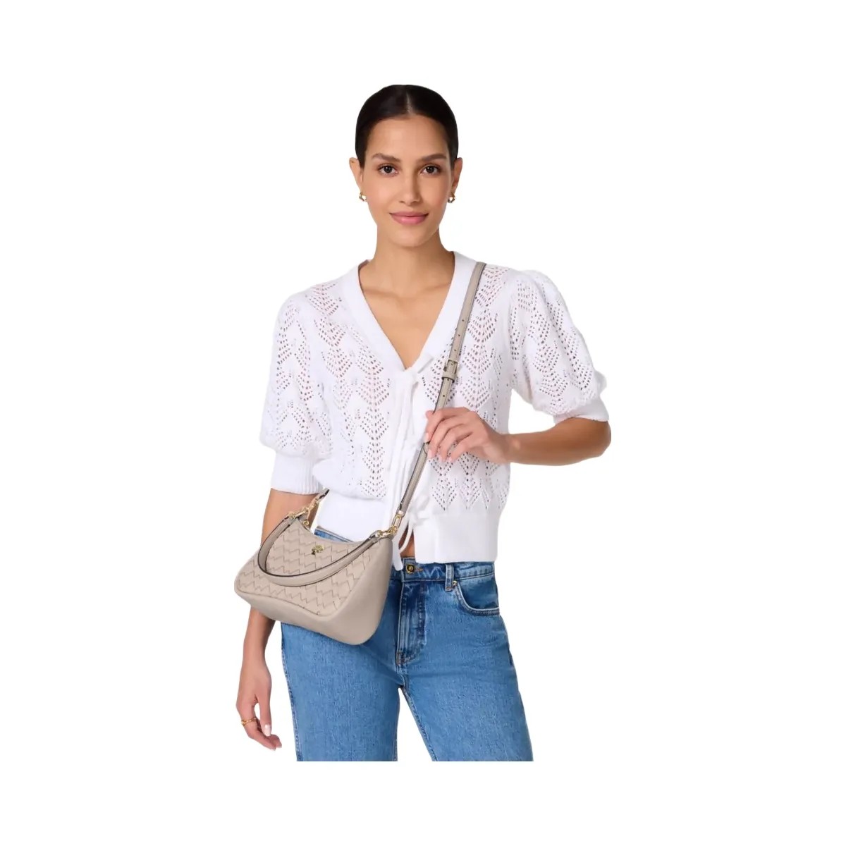 Kate Spade Kayla Woven Leather Small Convertible Shoulder Bag Cozy Grey - HypeFly India View 3