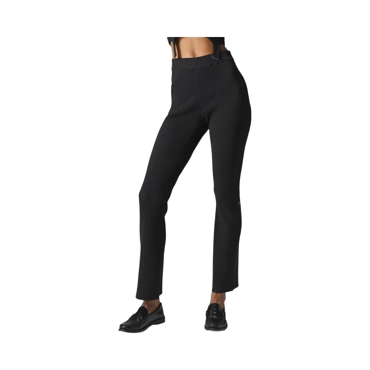 Alo Women's Denim Knit High-Waist Flare Pant - Black/Anthracite - HypeFly India View 1