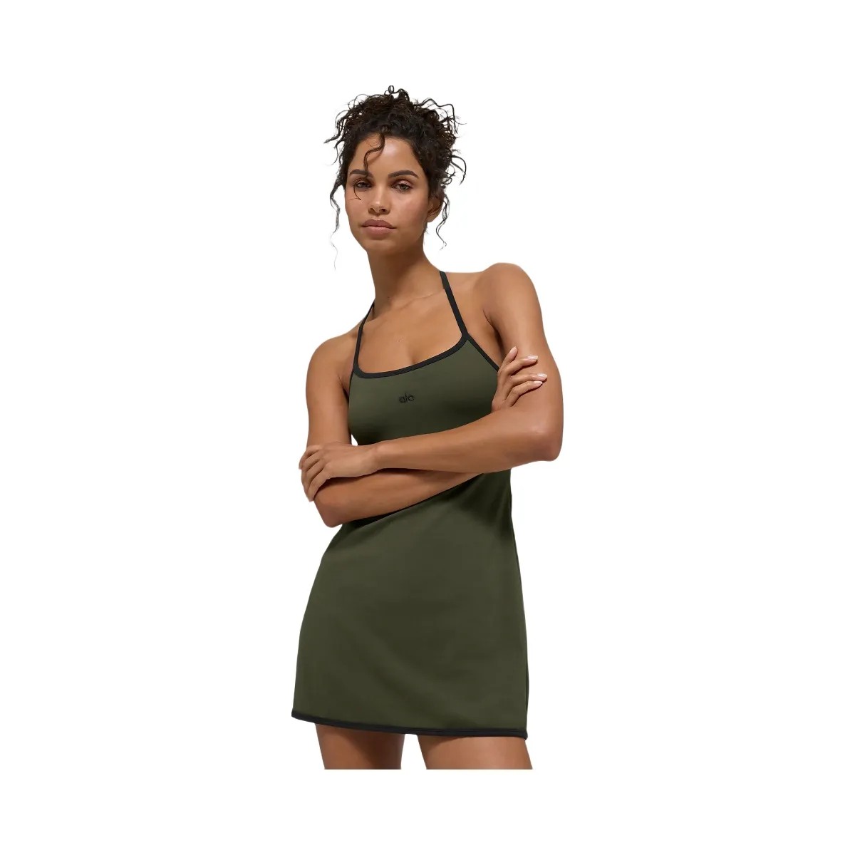 Alo Women's ALO Softsculpt Halter Tennis Dress - Green Olive/Black - HypeFly India View 1