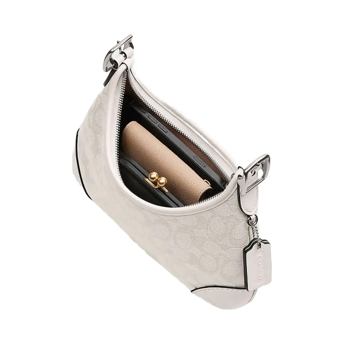 Coach Hamptons Hobo Bag In Signature Jacquard Signature Jacquard-Silver-Cloud Chalk - HypeFly India View 4