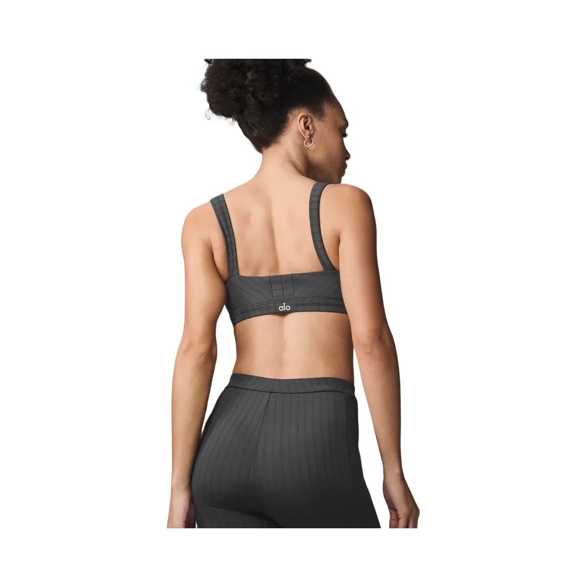 Alo Women's Pinstripe Jacquard Captivate Bra - Anthracite/Black - HypeFly India View 2