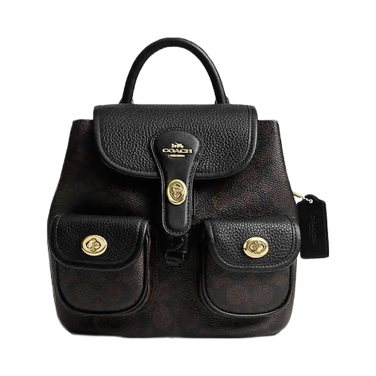 Coach Hadley Backpack In Signature Canvas Signature Canvas-Gold-Walnut-Black - HypeFly India View 1