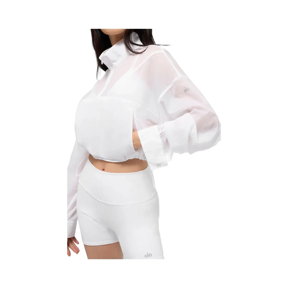 Alo Women's Cropped 1/4 Zip Aerial Pullover - White - HypeFly India View 2