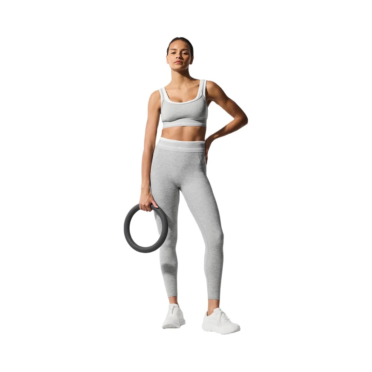 Alo Women's Alosoft Better Together Bra - Athletic Heather Grey/White - HypeFly India View 4