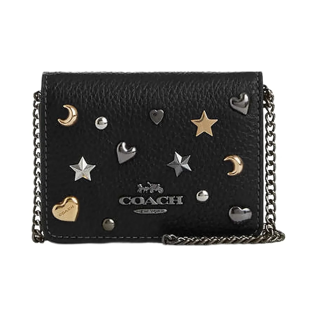 Coach Mini Wallet On A Chain With Rivets Pebbled Leather-Gunmetal-Black Multi - HypeFly India View 4