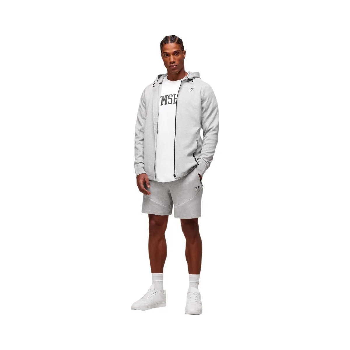 Gymshark Interlock Tech Zip Up Hoodie - Light Grey Core Marl - HypeFly India View 2